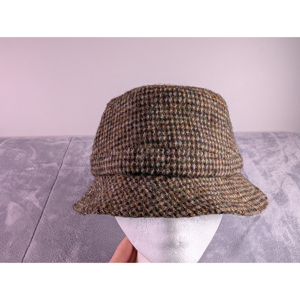 Christopher Dawes Harris Tweed Wool Bucket Hat Brown Green XL Made in UK VTG